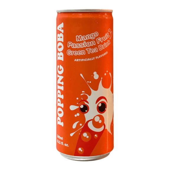 POPPING BOBA DRINK - MANGO PASSION FRUIT GREEN TEA 8 OZ*24 CANS/CTN