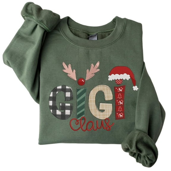 POPPOP Christmas Claus Embroidery Sweatshirt, Custom Mama Grandma Gigi Mimi Nickname, Gifts for Women Sweater