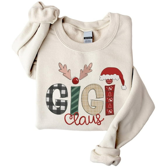 POPPOP Christmas Claus Embroidery Sweatshirt, Custom Mama Grandma Gigi Mimi Nickname, Gifts for Women Sweater