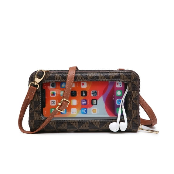 POPPY Women's Crossbody Wallet with Clear Transparent Cell Phone Window Lightweight Shoulder Bag Faux Leather Handbag Purse