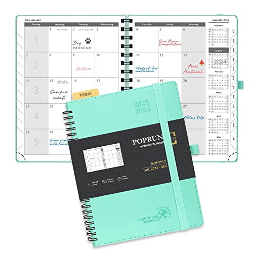 POPRUN 2024 Planner Daily Weekly and Monthly 10'' x 8'' - Vertical Agenda  2024 with Hourly Schedule, Tabs & Calendars, Monthly Planner Spiral Bound
