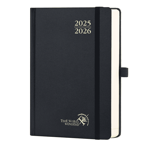 POPRUN 2025-2026 Daily Planner, A5 Size 5.75" x 8.5", One Page Per Day Academic Calendar, Day Appointment Book with Monthly Tabs, Hardcover - Black