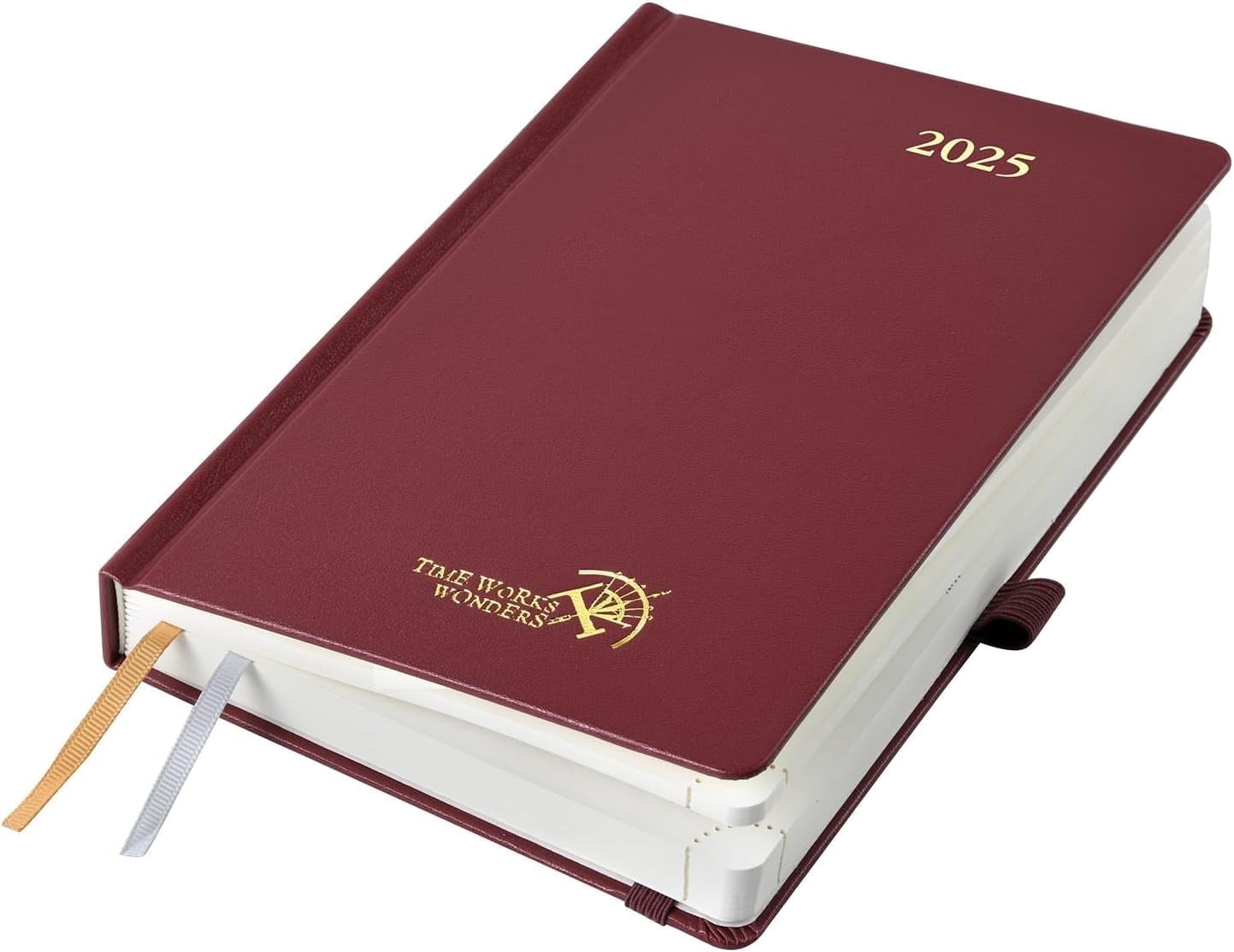 POPRUN 2025 Daily Planner A5-5.5" x 8.5" Planners & Appointment Book, Hardcover with Storage Pocket, Monthly Tabs, Pen Holder - Burgundy