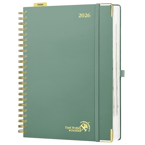 POPRUN 2026 Daily Planner (Jan.26-Dec.26), 8.5" x 12" Wire-Bound Hard Cover, One Page A Day Agenda 2026 Hourly Appointment Book with Inner Pocket, 100GSM Ivory Paper - Midnight Green