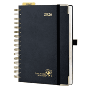 POPRUN 2026 Daily Planner One Page A Day, 8.5" x 5.75" Wire-Bound Hard Cover, Agenda 2026 Hourly Appointment Book with Monthly Calendar, Inner Pocket, Ivory Paper - Black