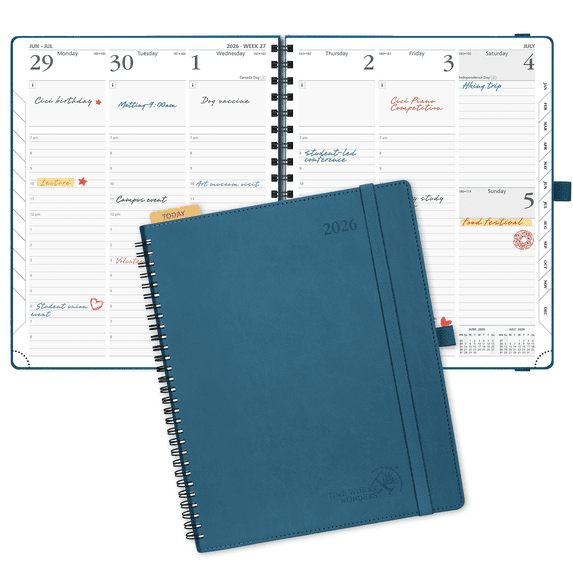 POPRUN 2026 Planner, Large - 8.5" x 10.5" with Hourly Schedule, Vertical Layout - 2026 Weekly Calendar for Time Management, Monthly Tabs, Spiral Bound, Soft Cover - Night Sky Blue