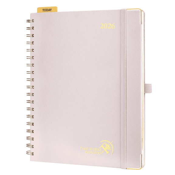POPRUN 2026 Planner, Jan 2026 - Dec 2026, Large Size 10" x 8", Daily Weekly and Monthly Appointment Book with Hourly Schedule, Monthly Tabs, Wire-Bound Hard Cover - Light Pink