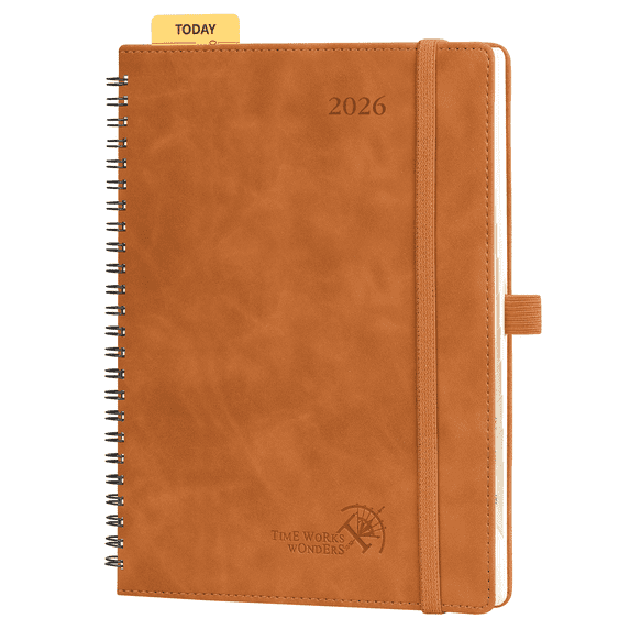 POPRUN 2027 Planner Weekly and Monthly Calendar, 6.5" x 8.5" (Jan-Dec 2027) Agenda, Daily Appointment Book with Pocket, Spiral Bound Hardcover, Brown