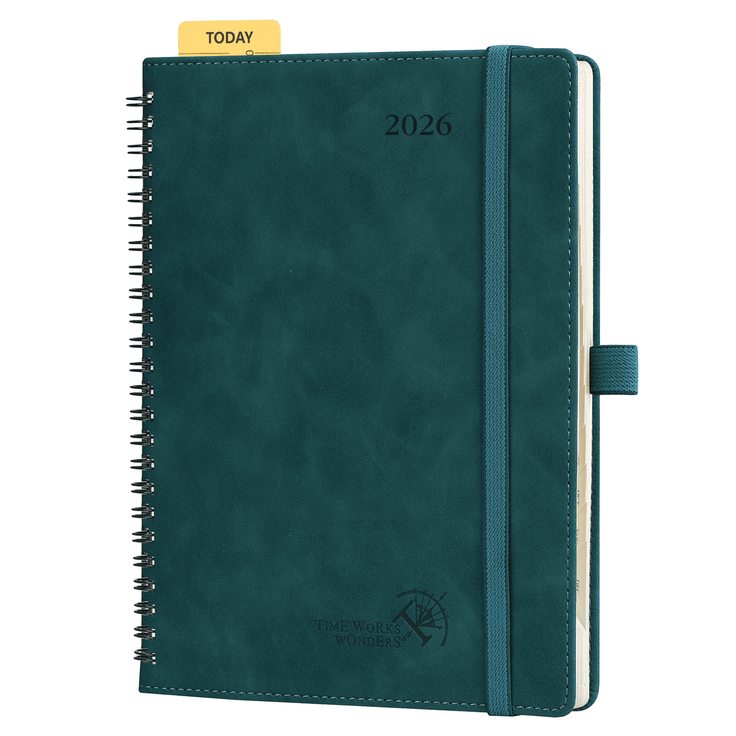 POPRUN 2026 Planner Weekly Notebook Calendar, Large Size 6.5" x 8.5", Agenda 2026 Appointment Book with Monthly Tabs, Spiral Soft Cover, Inner Pocket, 100 GSM - Petrol