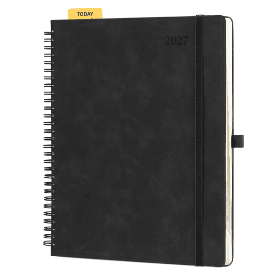 POPRUN 2027 Planner Weekly and Monthly Calendar, 8.5" x 10.5" (Jan-Dec 2027) Agenda, Daily Appointment Book with Pocket, Spiral Bound Hardcover, Black