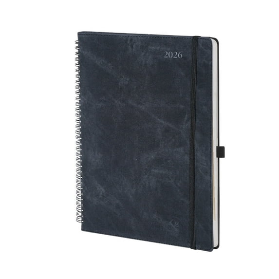 POPRUN 2026 Weekly Planner, Jan. 2026-Dec. 2026, A4-8.25" x 11.75", 15-Minute Hourly Appointment Book with Monthly Tabs, Spiral-bound Softcover, 2 Inner Pockets, Pen Holder - Black