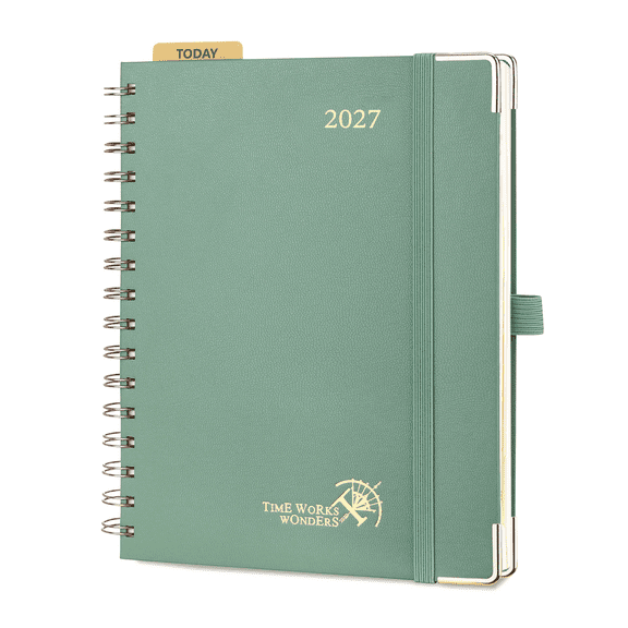 POPRUN 2027 Planner Weekly and Monthly Calendar, 6.25" x 8.5" (Jan-Dec 27), Daily Appointment Book with Inner Pocket, Spiral Bound Hard Cover, Midnight Green