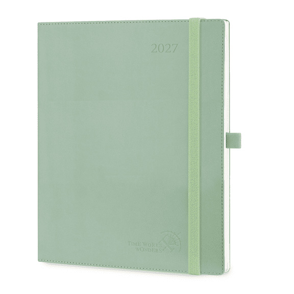 POPRUN 2027 Planner Weekly and Monthly Calendar, 8.5"x10.5" (Jan-Dec 27), Daily Appointment Book with Hourly Time, Inner Pocket, Leather Softcover, Gray Green