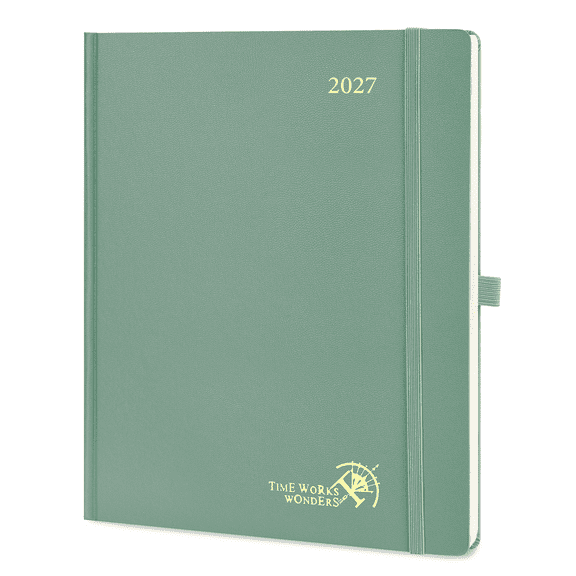 POPRUN 2027 Planner Weekly and Monthly, 8.5" x 10.5" (Jan-Dec 27), Daily Calendar Appointment Book with Hourly Schedule, Inner Pocket, Hardcover, Midnight Green