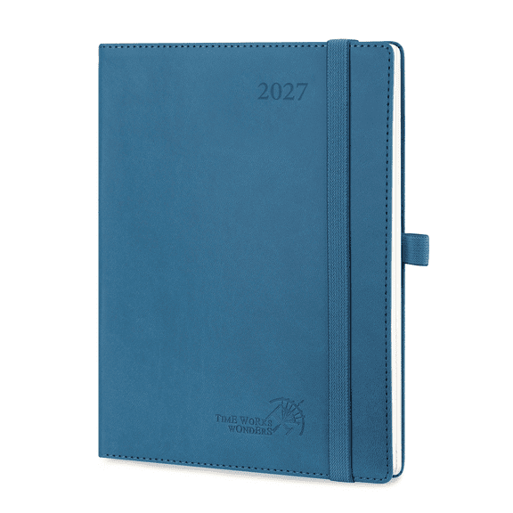 POPRUN 2027 Planner Weekly and Monthly Calendar, 6.5" x 8.5"(Jan-Dec 27), Daily Appointment Book with Hourly Time, Inner Pocket, Leather Softcover, Night Sky Blue