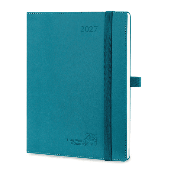 POPRUN 2027 Planner Weekly and Monthly Calendar, 6.5" x 8.5"(Jan-Dec 27), Daily Appointment Book with Hourly Time, Inner Pocket, Leather Softcover, Pacific Green