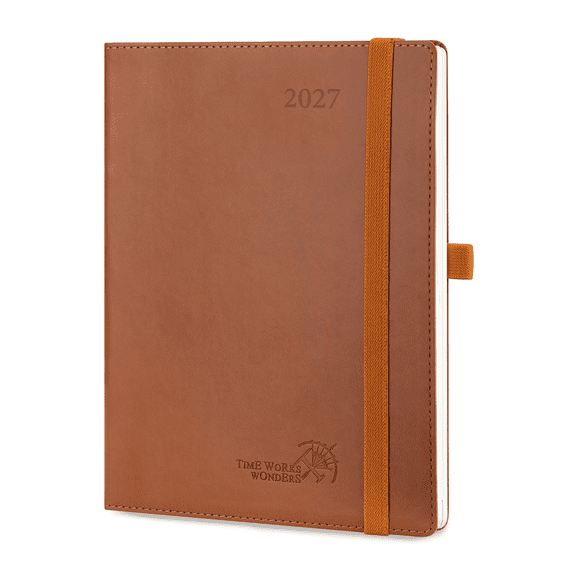 POPRUN 2027 Planner Weekly and Monthly Calendar, 6.5" x 8.5"(Jan-Dec 27), Daily Appointment Book with Hourly Time, Inner Pocket, Leather Softcover, Brown