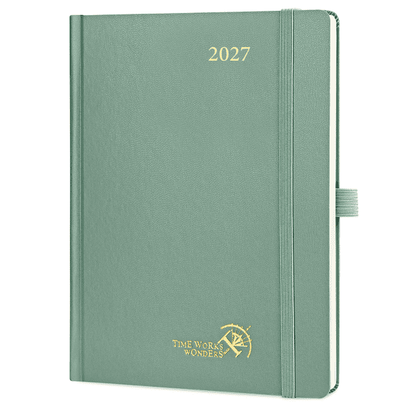 POPRUN 2027 Planner Weekly and Monthly, 6.5" x 8.5" (Jan-Dec 27), Daily Calendar Appointment Book with Hourly Schedule, Inner Pocket, Hardcover, Midnight Green