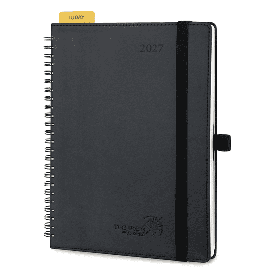 POPRUN 2027 Planner Weekly and Monthly Calendar, 6.5" x 8.5" (Jan-Dec 27) Daily Appointment Book with Inner Pocket, Spiral Leather Softcover, Black