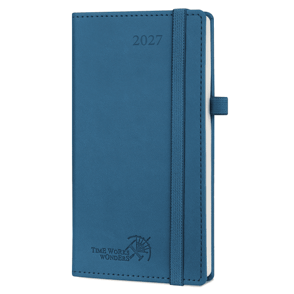 POPRUN Pocket Calendar 2027, 3.5" x 6.5" (Jan 27-Dec 27), Small Planner Weekly and Monthly for Purse with Storage Pocket, Leather Hardcover, Night Sky Blue