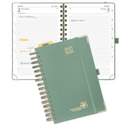 POPRUN Academic Daily Planner 2025-2026, A5 Size 5.75" x 8.5", Spiral Hard Cover Appointment Book with One Page A Day - Midnight Greenack