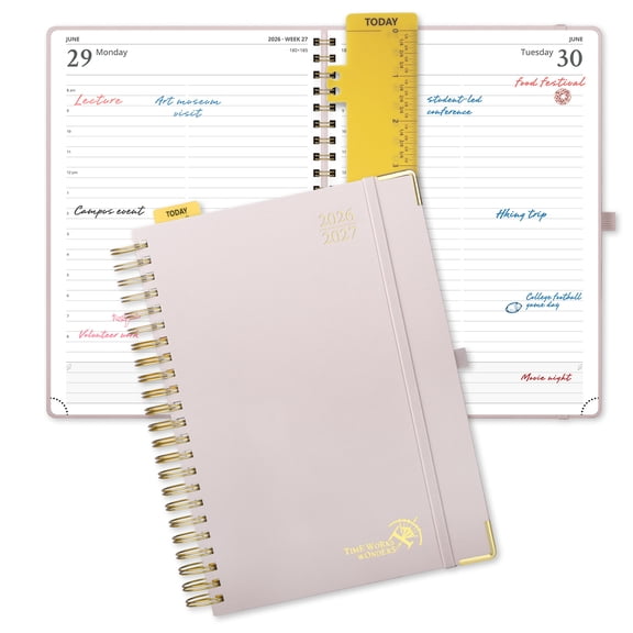 POPRUN 2026-2027 Daily Planner, 8.5" x 12", (Jul.26-Jun.27) Academic Calendar Book with One Page Per Day Planner, Spiral Hard Cover, Light Pink