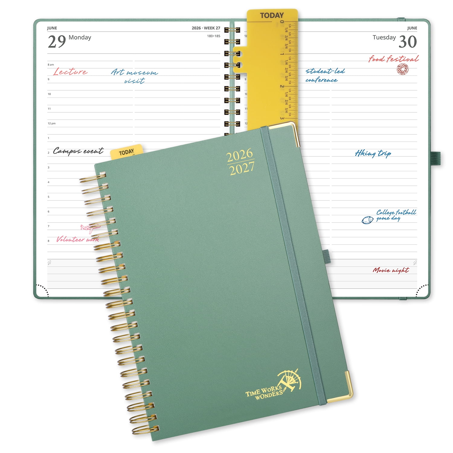 POPRUN 2026-2027 Daily Planner, 8.5" x 12", (Jul.26-Jun.27) Academic Calendar Book with One Page Per Day Planner, Spiral Hard Cover, Midnight Green
