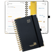 POPRUN 2026-2027 Daily Planner, 5.75 x 8.5, Jul.26-Jun.27 Academic Calendar Book with One Page Per Day Planner, Spiral Hard Cover, Black