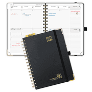 POPRUN Academic Planner 2025-2026, A5-6.25" x 8.5", Spiralbound Hard Cover, Daily Weekly and Monthly Appointment Book with Hourly Time Slots, 100 GSM, Black
