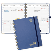 POPRUN Academic Planner 2025-2026, B5-8" x 10", Spiralbound Hard Cover, Daily Weekly and Monthly Appointment Book with Hourly Time Slots, 100 GSM, Navy Blue