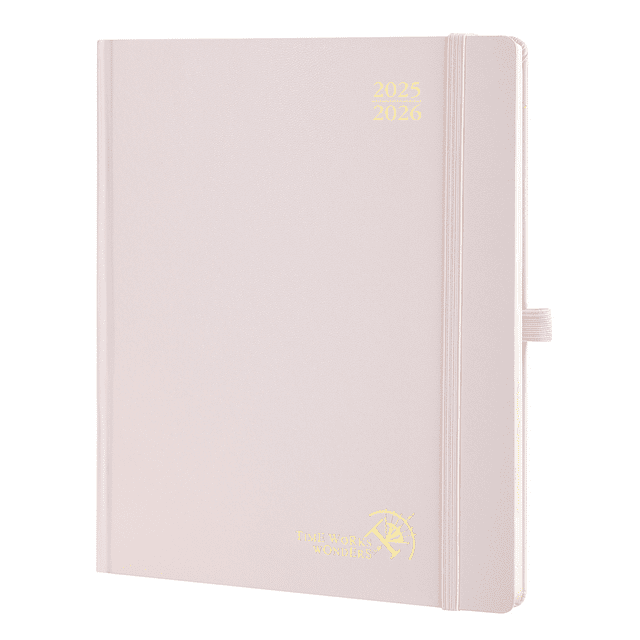POPRUN Academic Planner 2025-2026, K7-8.5" x 10.5", Hard Cover, Daily Weekly and Monthly Appointment Book with Hourly Time Slots, 100 GSM, Light Pink