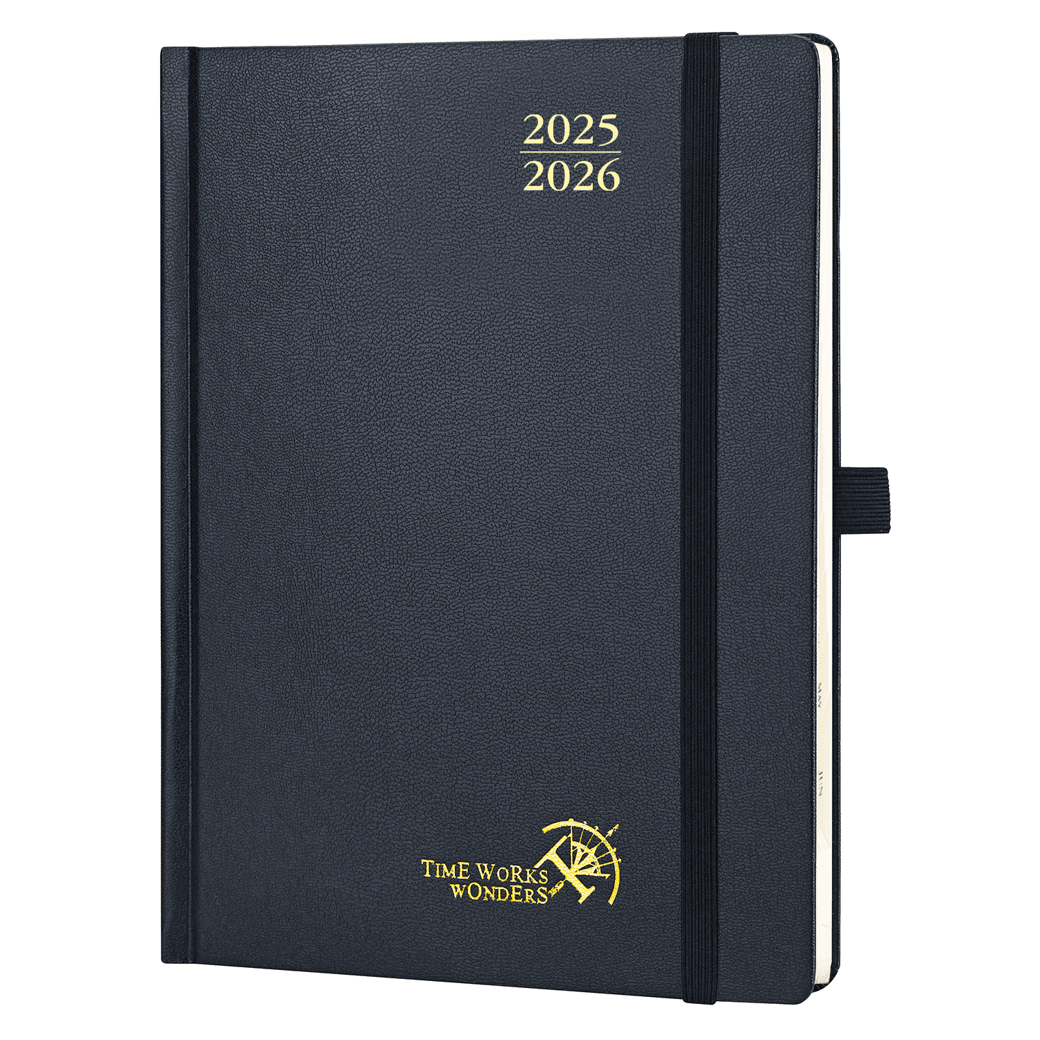 POPRUN Academic Planner 2025-2026, O7-6.5" x 8.5", Hard Cover, Daily Weekly and Monthly Appointment Book with Hourly Time Slots, 100 GSM, Black