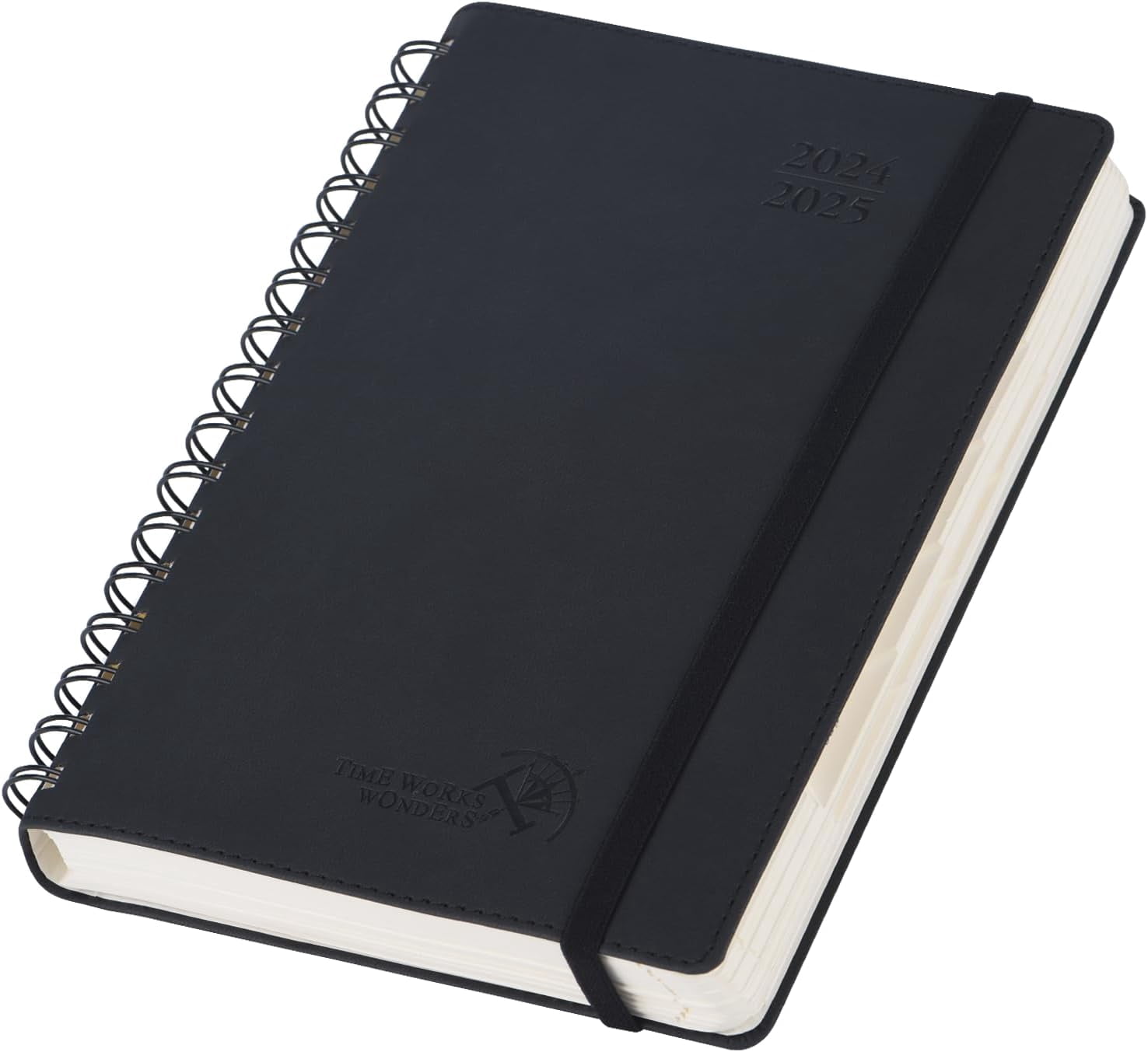 POPRUN Daily Planner 2025-2026 A5 6x8.5 Spiral Bound PU Leather Softcover Hourly Appointment Book One Page Per Day Storage Pockets Black - View #10