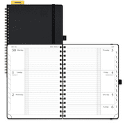 POPRUN Horizontal Weekly Planner 2025-2026, Large 8.5'' x 10.5'', Spiral-Bound Academic Calendar Notebook (July 2025-June 2026) with Leather Soft Cover, Monthly Tabs, Inner Pocket, 100 GSM - Black