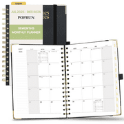 POPRUN Monthly Planner 2025-2026, A5-6.25" x 8.5", 18 Months Calendar with Spiral Hardcover, Dotted Note Pages, Sunday Start, Laminated Tab, Black