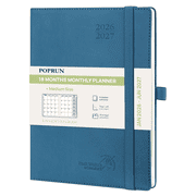 POPRUN Monthly Planner 2026-2027, Jan.2026 - Jun.2027, Medium - 6.5" x 8.5" , 18-Month Calendar Book, Calendar Planner with Monthly Tabs, Storage Pocket, Soft C