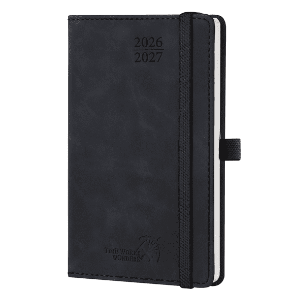 POPRUN Monthly Planner 2026-2027 (Jan.2026 - Dec.2027), Pocket Size-4" x 6.25" Hard Cover, 2 Year Pocket Calendar for Purse, Inner Pocket, 100 GSM Thick Paper - Black