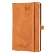POPRUN Monthly Planner 2026-2027, Pocket Size-4" x 6.25" Hard Cover, 2 Year Pocket Calendar Book for Purse (Jan.2026 - Dec.2027), 100 GSM Thick Paper - Brown