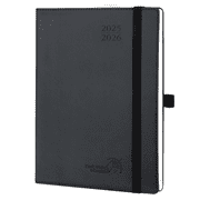 POPRUN Planner 2025-2026, O7-6.5" x 8.5", Academic Weekly Calendar with Hourly Time Slots, Leather Soft Cover, 100GSM Papers, Black