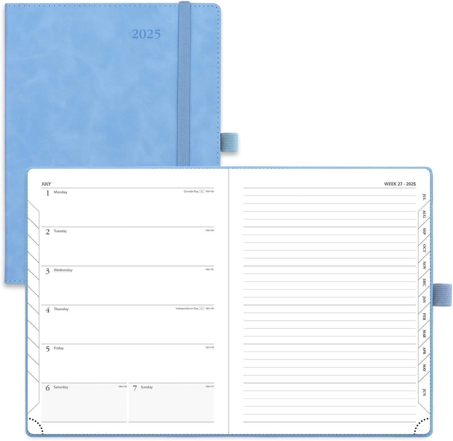 POPRUN Planner 2025, 6.5" x 8.5" Weekly Planners & Appointment Books, Leather Soft Cover with Monthly Tabs, Inner Pocket, 100GSM Thick Paper - Cerulean Blue