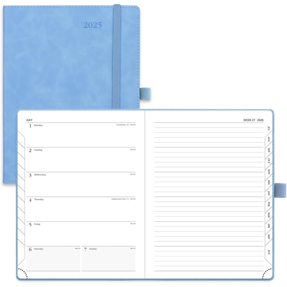 POPRUN Planner 2025, 6.5" x 8.5" Weekly Planners & Appointment Books, Leather Soft Cover with Monthly Tabs, Inner Pocket, 100GSM Thick Paper - Cerulean Blue