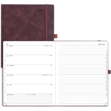 POPRUN Planner 2025 Weekly & Monthly Planners & Appointment Book, 8.5" x 10.5", Leather Soft Cover with Monthly Tabs, Inner Pocket, 100GSM Thick Paper - Claret