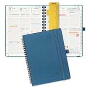 POPRUN Planner 2026-2027, 6.5 x 8.5, Academic Weekly and Monthly Planner (Jul.26-Jun.27) Appointment Book with Hourly Schedule, Inner Pocket, Spiral Leather Cover, 100GSM Paper - Night Sky Blue
