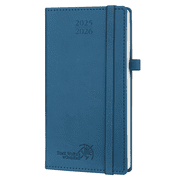 POPRUN Pocket Planner 2025-2026, Slim Size-3.5" x 6.5", 17 Months Academic Calendar Book for Purse, Vegan Leather Hardcover, Night Sky Blue