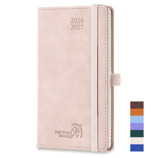 POPRUN Pocket Planner 2026-2027, 3.5" x 6.5", 17-Month (Aug 2026 - Dec 2027) Academic Pocket Calendar Book for Purse, Weekly and Monthly Layouts, Vegan Leather Hardcover - Soft Pink