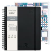 POPRUN Teacher Planner 2025-2026, Letter Size-8.5'' x 11'', Academic Lesson Planner with Monthly Tabs, 2-Sided Pocket, Spiralbound Hard Cover, 100GSM, Black