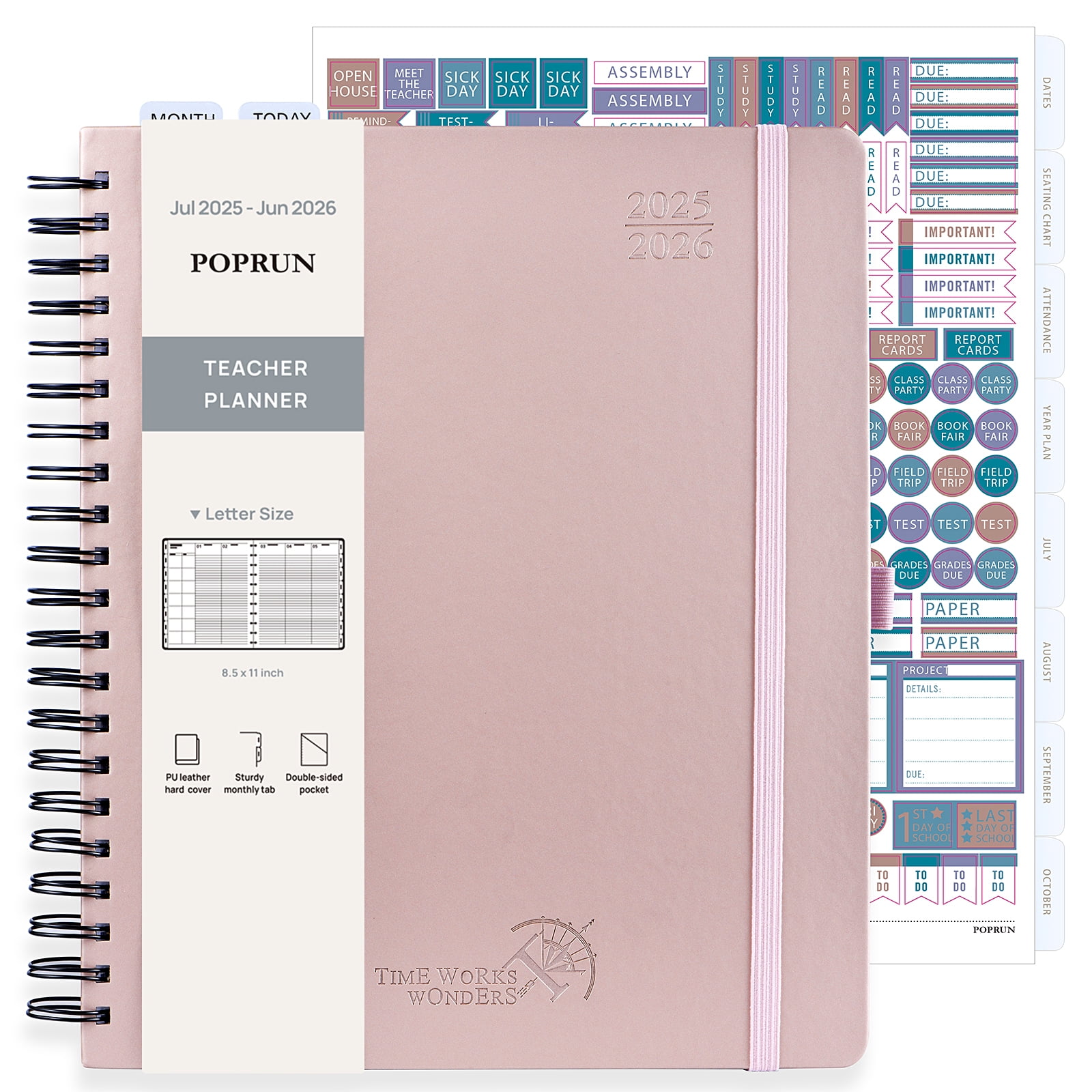 Lesson Planer Notebook POPRUN Teacher Planner 2025-2026, Letter Size-8.5'' x 11'', Academic ...