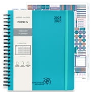 POPRUN Teacher Planner 2025-2026, Letter Size-8.5'' x 11'', Academic Lesson Planner with Monthly Tabs, 2-Sided Pocket, Spiralbound Hard Cover, 100GSM, Turquoise Green