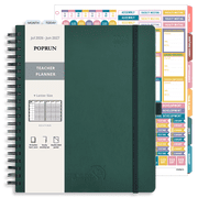 POPRUN Teacher Planner 2026-2027, 8.5"x11", Academic Year Lesson Plan Book for Teachers(Jul.26 - Jun.27), Weekly and Monthly with Gradebook, Inner Pocket, Leath