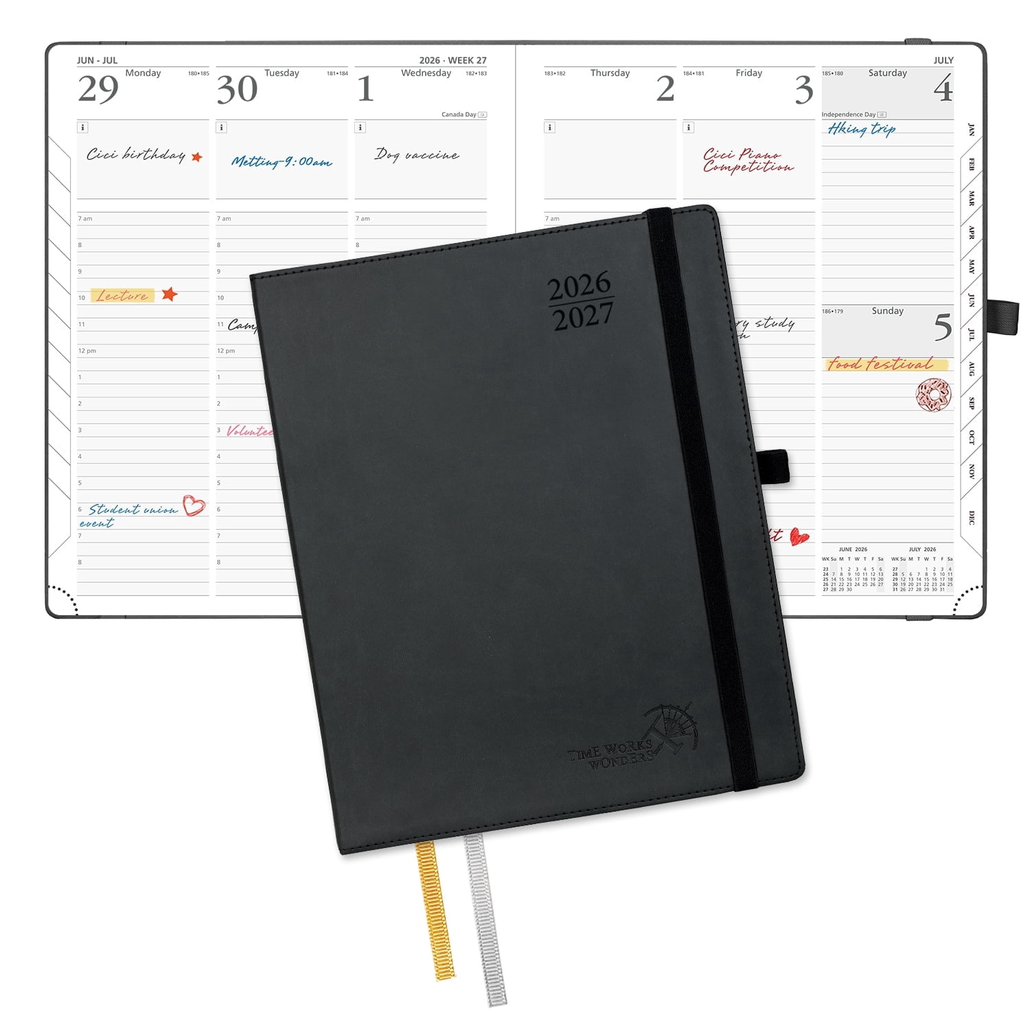 POPRUN Academic Planner 2026-2027, 8.5"x10.5", Weekly and Monthly Calendar (Jul.26-Jun.27), Flexible Cover, Monthly Tabs, 100 GSM Paper - Black